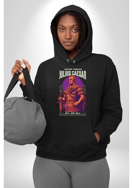 Julius Caesar Roma Diktatör Komutan Kadın Erkek Baskılı Üç Iplik Siyah Kapüşonlu Hodie Sweatshirt indirimleri