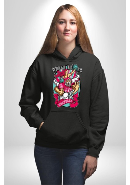 Dünya Ligi Amerikan Futbolu Amigo Kız Kadın Erkek Baskılı Üç Iplik Siyah Kapüşonlu Hodie Sweatshirt fiyatları