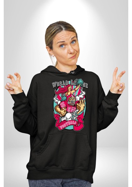 Dünya Ligi Amerikan Futbolu Amigo Kız Kadın Erkek Baskılı Üç Iplik Siyah Kapüşonlu Hodie Sweatshirt fırsatları