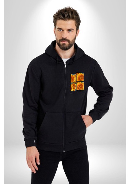 Ayçiçeği Retro Tasarım Yaz Havası Kadın Erkek Baskılı Fermuarlı Kapüşonlu Hırka Sweatshirt fırsatları