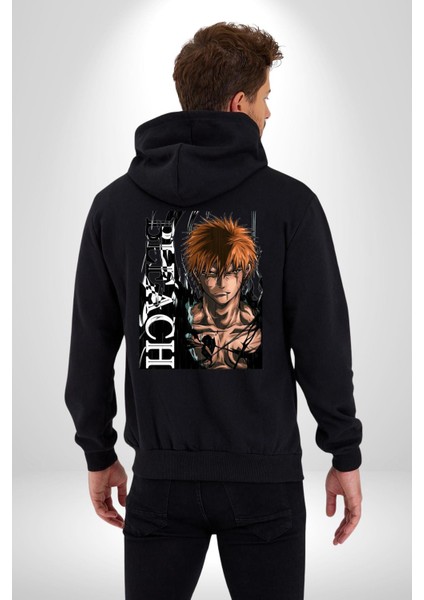 Bleach Ichıgo Kurosaki Anime Kadın Erkek Baskılı Fermuarlı Kapüşonlu Hırka Sweatshirt