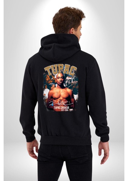 Tupac Shakur Rap Efsanesi Imza Kadın Erkek Baskılı Fermuarlı Kapüşonlu Hırka Sweatshirt