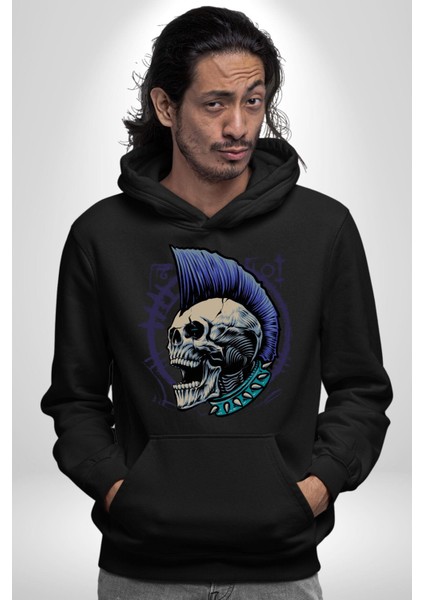 Kurukafa Çığlık Çivili Boyunluk Punk Kadın Erkek Baskılı Üç Iplik Siyah Kapüşonlu Hodie Sweatshirt