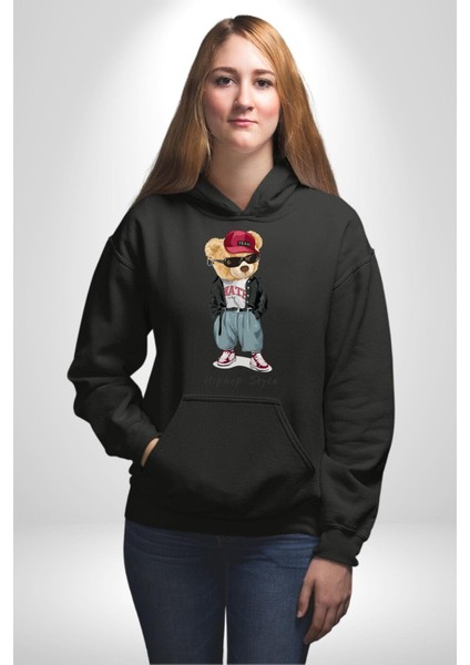 Hip Hop Tarzı Oyuncak Ayı Kadın Erkek Baskılı Üç Iplik Siyah Kapüşonlu Hodie Sweatshirt fiyatları