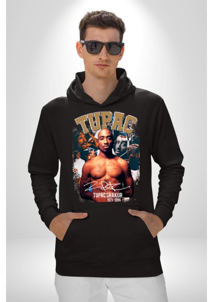 Tupac Shakur Rap Efsanesi Imza Kadın Erkek Baskılı Üç Iplik Siyah Kapüşonlu Hodie Sweatshirt fiyatları