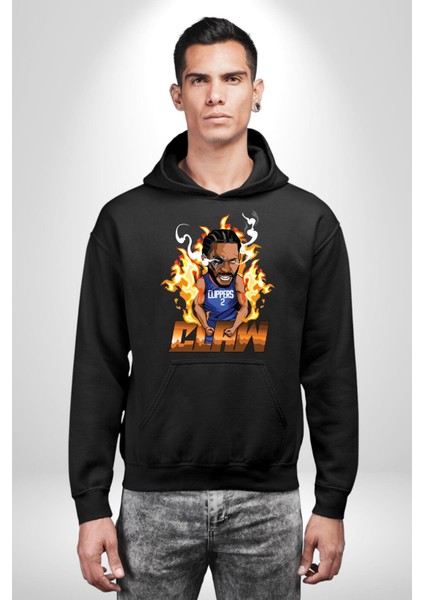 Kawhi Leonard Basketbol Yıldızı Kadın Erkek Baskılı Üç Iplik Siyah Kapüşonlu Hodie Sweatshirt modelleri