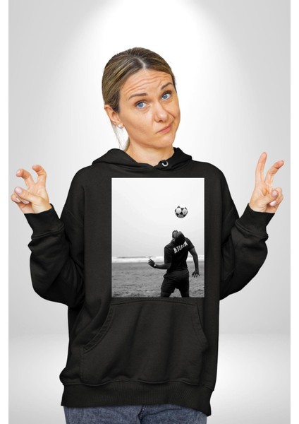 Brezilya Tarzı Futbol Futbolcu Kadın Erkek Baskılı Üç Iplik Siyah Kapüşonlu Hodie Sweatshirt fiyatları