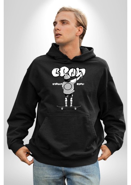 Sokak Yaşamı Kaykaylı Çocuk Grafiti Kadın Erkek Baskılı Üç Iplik Siyah Kapüşonlu Hodie Sweatshirt fiyatları