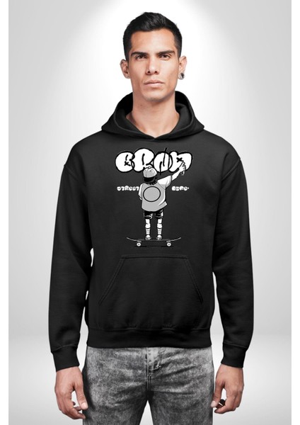 Sokak Yaşamı Kaykaylı Çocuk Grafiti Kadın Erkek Baskılı Üç Iplik Siyah Kapüşonlu Hodie Sweatshirt modelleri