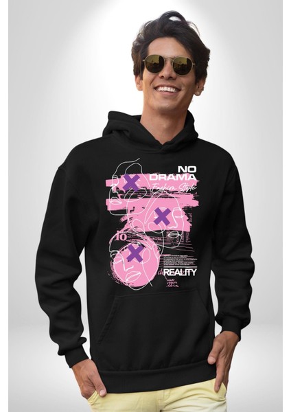 Drama Yok Sadece Gerçeklik Kadın Erkek Baskılı Üç Iplik Siyah Kapüşonlu Hodie Sweatshirt fiyatları