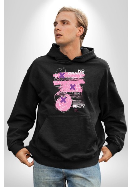 Drama Yok Sadece Gerçeklik Kadın Erkek Baskılı Üç Iplik Siyah Kapüşonlu Hodie Sweatshirt fırsatları