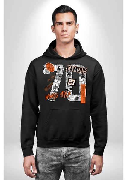 Yetmişler Dünya Sokak Tarzı Kadın Erkek Baskılı Üç Iplik Siyah Kapüşonlu Hodie Sweatshirt fırsatları