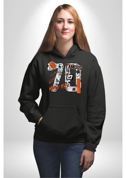 Yetmişler Dünya Sokak Tarzı Kadın Erkek Baskılı Üç Iplik Siyah Kapüşonlu Hodie Sweatshirt indirimleri