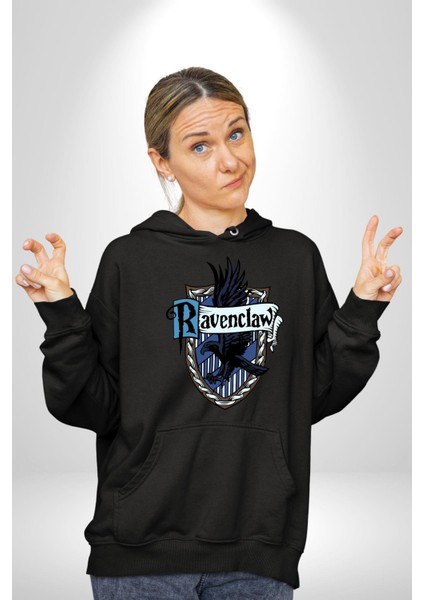Ravenclaw Kartal Logo Kadın Erkek Baskılı Üç Iplik Siyah Kapüşonlu Hodie Sweatshirt fiyatları