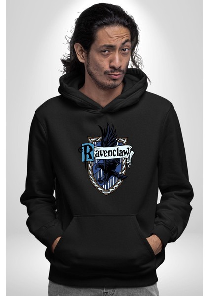 Ravenclaw Kartal Logo Kadın Erkek Baskılı Üç Iplik Siyah Kapüşonlu Hodie Sweatshirt modelleri