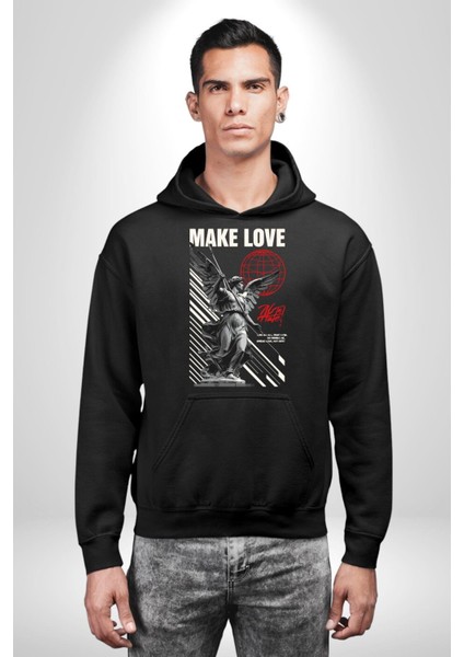 Herkesi Seviyorum Herkese Güveniyorum Kadın Erkek Baskılı Üç Iplik Siyah Kapüşonlu Hodie Sweatshirt fiyatları