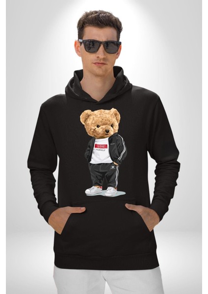 Kendini Sev Oyuncak Ayı Kadın Erkek Baskılı Üç Iplik Siyah Kapüşonlu Hodie Sweatshirt fırsatları