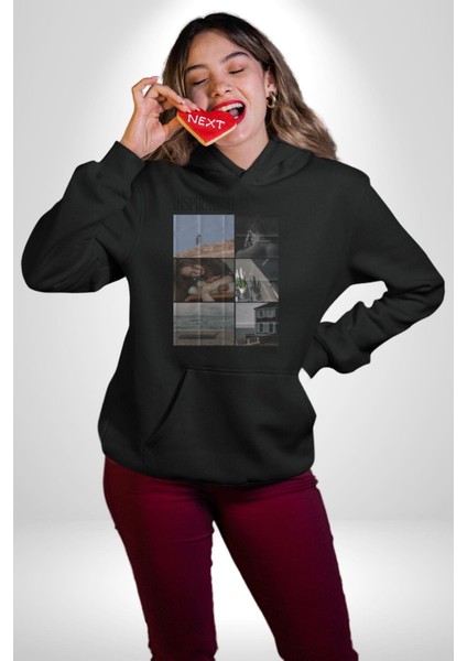 Yaz Zamanı Deniz Aşk Kadın Erkek Baskılı Üç Iplik Siyah Kapüşonlu Hodie Sweatshirt modelleri