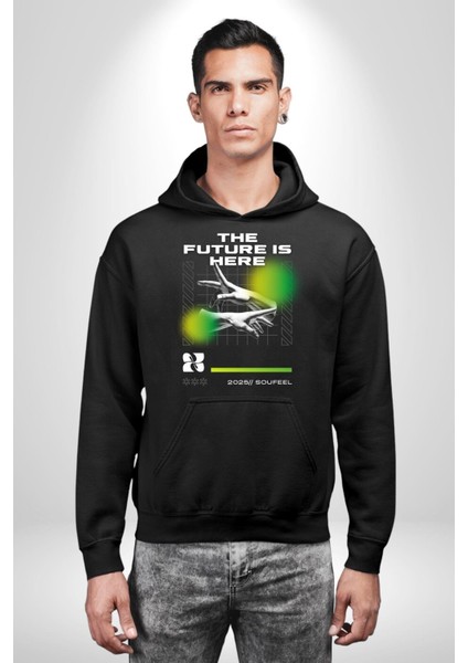 Gelecek Burada Modern Eller Kadın Erkek Baskılı Üç Iplik Siyah Kapüşonlu Hodie Sweatshirt fırsatları