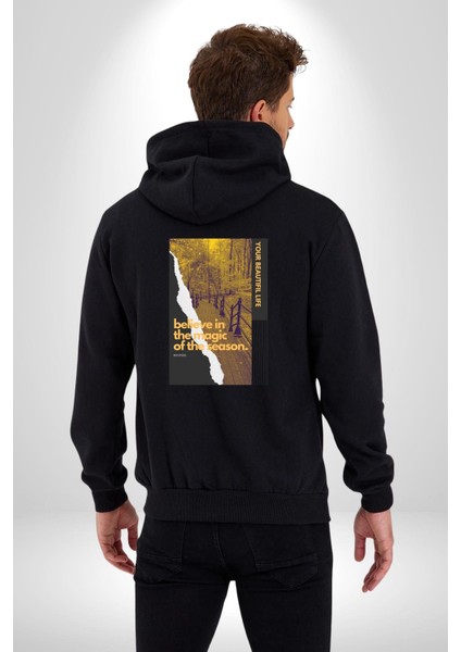 Sezonun Büyüsüne Inanın Kadın Erkek Baskılı Fermuarlı Kapüşonlu Hırka Sweatshirt indirimleri
