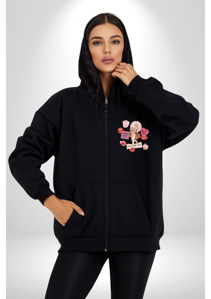 Aşkı Seç Heykel Aşk Meleği Kadın Erkek Baskılı Fermuarlı Kapüşonlu Hırka Sweatshirt