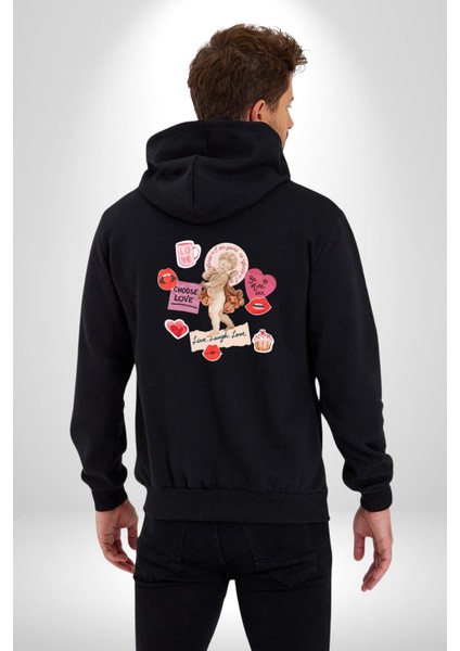 Aşkı Seç Heykel Aşk Meleği Kadın Erkek Baskılı Fermuarlı Kapüşonlu Hırka Sweatshirt modelleri