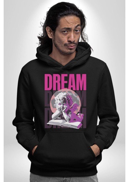 Kötü Yöntem Gül ve Heykel Kadın Erkek Baskılı Üç Iplik Siyah Kapüşonlu Hodie Sweatshirt indirimleri