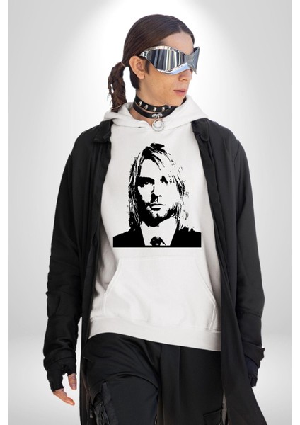 Kurt Cobain Nirvana Gitarist Kadın Erkek Baskılı Üç Iplik Beyaz Kapüşonlu Hodie Sweatshirt fırsatları