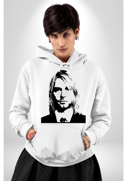 Kurt Cobain Nirvana Gitarist Kadın Erkek Baskılı Üç Iplik Beyaz Kapüşonlu Hodie Sweatshirt indirimleri