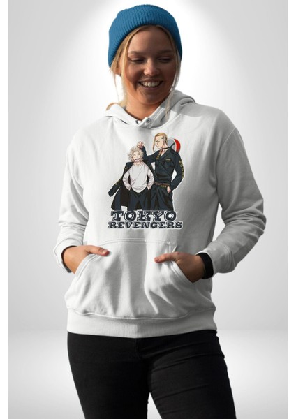 Tokyo Revengers Anime Kadın Erkek Baskılı Üç Iplik Beyaz Kapüşonlu Hodie Sweatshirt modelleri