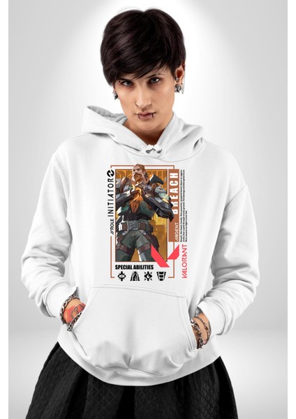 Breach Öncü Karakter Kadın Erkek Baskılı Üç Iplik Beyaz Kapüşonlu Hodie Sweatshirt