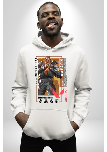Breach Öncü Karakter Kadın Erkek Baskılı Üç Iplik Beyaz Kapüşonlu Hodie Sweatshirt fiyatları