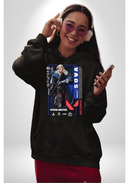 Sova Öncü Karakter Kadın Erkek Baskılı Üç Iplik Siyah Kapüşonlu Hodie Sweatshirt