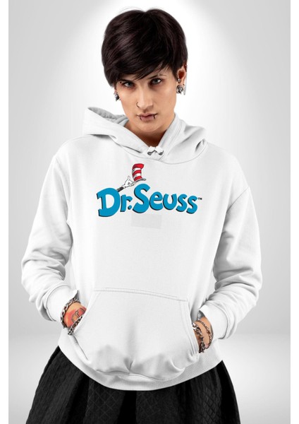Dr.seuss Komik Şapka Logo Kadın Erkek Baskılı Üç Iplik Beyaz Kapüşonlu Hodie Sweatshirt modelleri