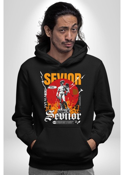 Kıdemli Yunan Tanrısı Antik Heykel Kadın Erkek Baskılı Üç Iplik Siyah Kapüşonlu Hodie Sweatshirt fiyatları