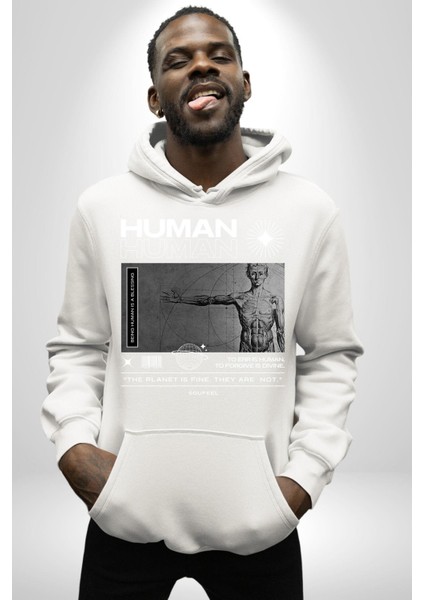 Gezegen Iyi Insanlar Değil Kadın Erkek Baskılı Üç Iplik Beyaz Kapüşonlu Hodie Sweatshirt