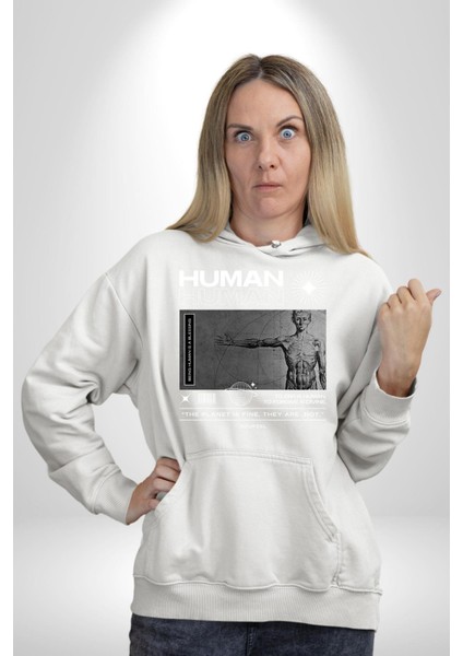 Gezegen Iyi Insanlar Değil Kadın Erkek Baskılı Üç Iplik Beyaz Kapüşonlu Hodie Sweatshirt modelleri