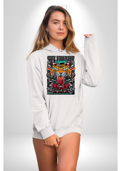 Kaplan Havalı Tasarım Kadın Erkek Baskılı Üç Iplik Beyaz Kapüşonlu Hodie Sweatshirt fiyatları