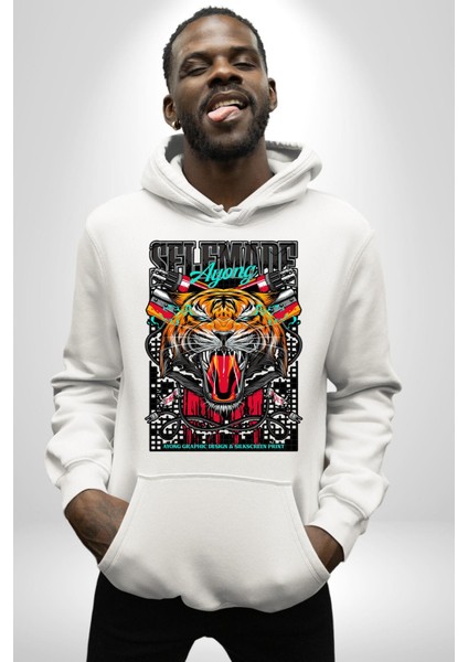 Kaplan Havalı Tasarım Kadın Erkek Baskılı Üç Iplik Beyaz Kapüşonlu Hodie Sweatshirt fırsatları