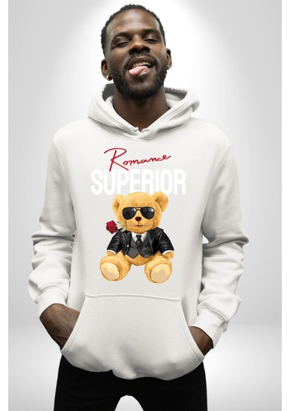 Romantik Oyuncak Ayı Kadın Erkek Baskılı Üç Iplik Beyaz Kapüşonlu Hodie Sweatshirt modelleri