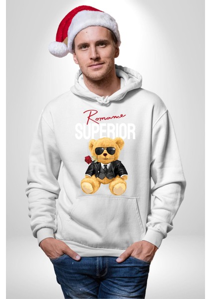 Romantik Oyuncak Ayı Kadın Erkek Baskılı Üç Iplik Beyaz Kapüşonlu Hodie Sweatshirt indirimleri