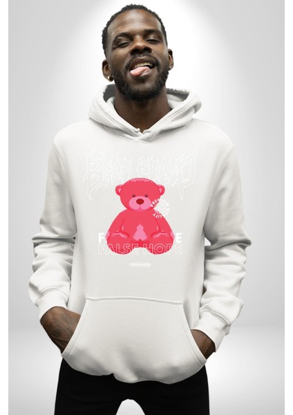 Umut Oyuncak Ayı Sokak Tarzı Kadın Erkek Baskılı Üç Iplik Beyaz Kapüşonlu Hodie Sweatshirt fiyatları