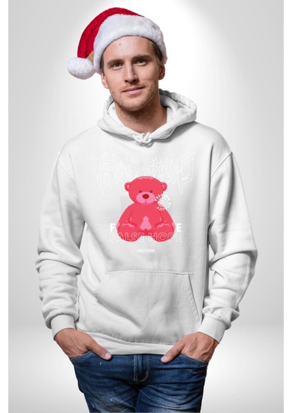 Umut Oyuncak Ayı Sokak Tarzı Kadın Erkek Baskılı Üç Iplik Beyaz Kapüşonlu Hodie Sweatshirt fırsatları