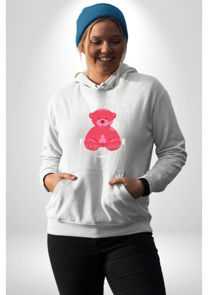 Umut Oyuncak Ayı Sokak Tarzı Kadın Erkek Baskılı Üç Iplik Beyaz Kapüşonlu Hodie Sweatshirt indirimleri