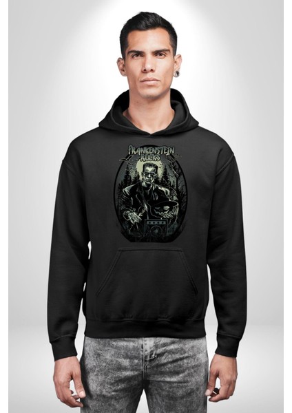 Frankenstein Rock Yıldızı Kadın Erkek Baskılı Üç Iplik Siyah Kapüşonlu Hodie Sweatshirt fiyatları
