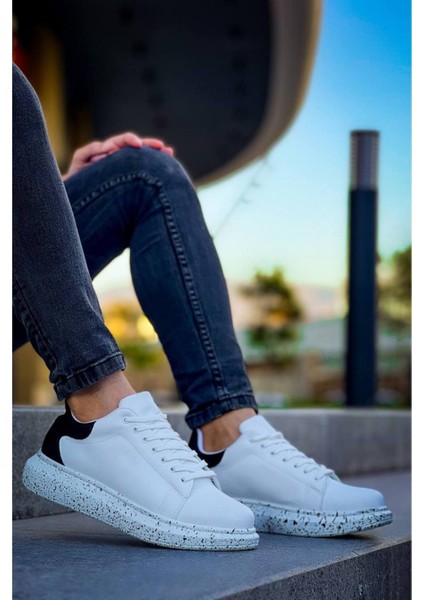 Erkek Ayakkabı Beyaz Siyah Yüksek Taban Bağcıklı Günlük Erkek Ayakkabı modelleri