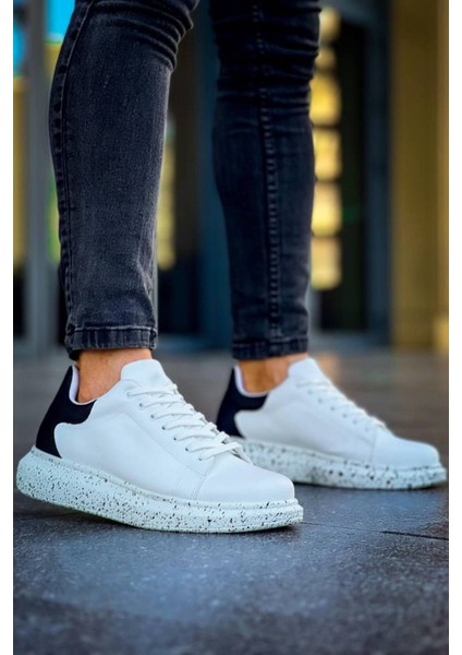 Erkek Ayakkabı Beyaz Siyah Yüksek Taban Bağcıklı Günlük Erkek Ayakkabı indirimleri