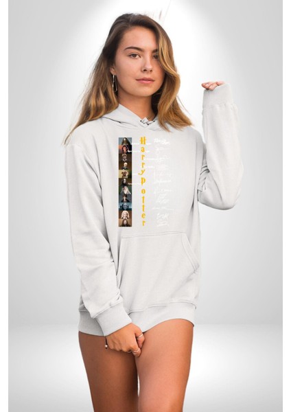 Efsane Film Serisi Ünlü Oyuncu Imzaları Kadın Erkek Baskılı Üç Iplik Beyaz Kapüşonlu Hodie Sweatshirt