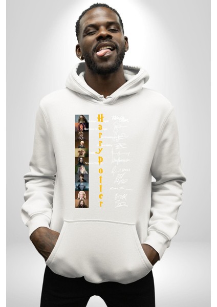 Efsane Film Serisi Ünlü Oyuncu Imzaları Kadın Erkek Baskılı Üç Iplik Beyaz Kapüşonlu Hodie Sweatshirt fırsatları