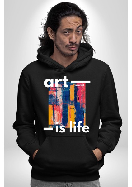 Sanat Hayattır Modern Art Kadın Erkek Baskılı Üç Iplik Siyah Kapüşonlu Hodie Sweatshirt fiyatları